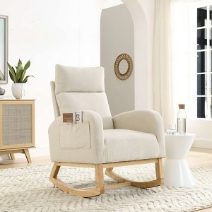 CAVINAS Polyester Glider Rocking Chair with High Backrest,Comfy Upholstered Rocking Chairs,Nursery Accent Chair for Bedroom - 1 of 4