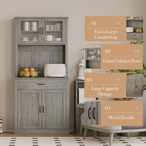 Particleboard Cabinet 4-Door Single Drawer Storage Cabinet, Kitchen Living Room Bedroom Office Modern Compact Multi-Door Drawer Cabinet - 1 of 4