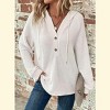 Womens Waffle Hooded Tops Loose Fit Sweater Knit Hoodie Front Half Open Placket Button Tops Lightweigt Textured Tops Waffle Sweat Tops - 4 of 4