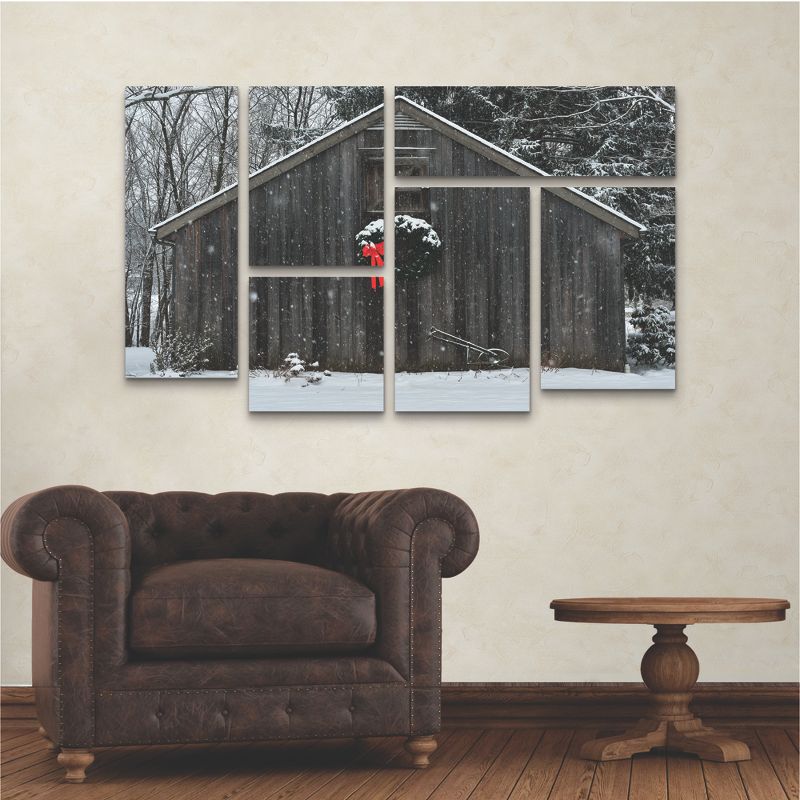 Trademark Fine Art -Kurt Shaffer 'Christmas Barn In The Snow' Multi Panel Art Set 6 Piece, 3 of 4