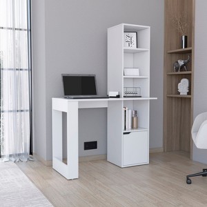 NicBex Home Office Desk 38.8" W Modern Writing Desk with Cabinet, 4-Layer Open Storage Bookshelves and Wooden Frame for Office, Study - 1 of 4