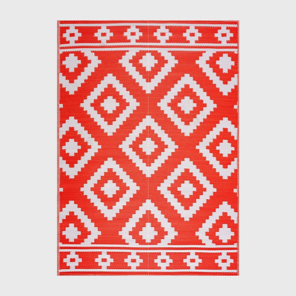 Playa Rug 5'x7' Milan Recycled Plastic Indoor Outdoor Folded Floor Mat Orange and White: UV & Water-Resistant, Woven