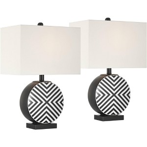 360 Lighting Fraser 21 1/2" Black and White Ceramic Disc Table Lamp Set of 2 - 1 of 4