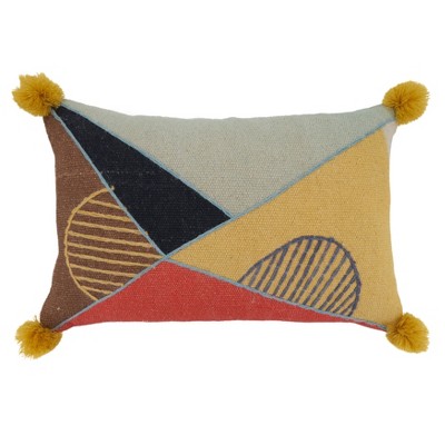 Saro Lifestyle Geometric Embroidered Pillow - Poly Filled, 16"x24" Oblong, Multi