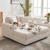 60" Oversized Plush Corduroy Chaise Sleeper Sofa w/ Pillows, Charging Port & Cup Holder for Living Room, Bedroom - 2 of 4