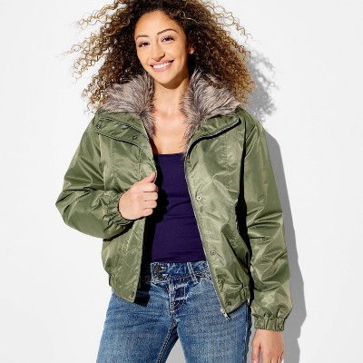 Women's Fur Trim Military Jacket - Wild Fable™ Green : Target