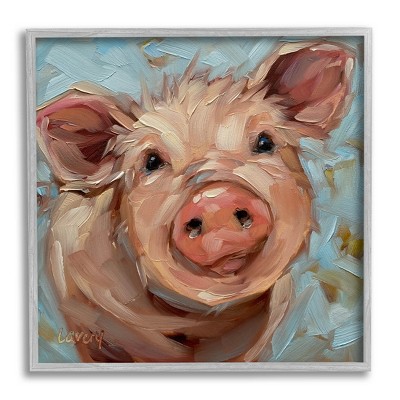 Stupell Industries Modern Pig Portrait Farm Animal Framed Giclee Art