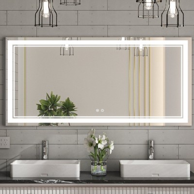 Keonjinn LED Front Light Bathroom Vanity Wall Mirror, Anti-Fog, Dimmable