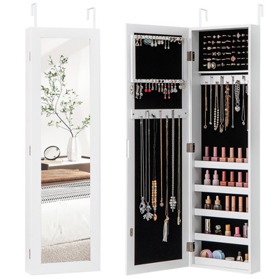 Tangkula Mirror Jewelry Cabinet Door/Wall Mounted Armoire Cabinet with Full-Length Mirror