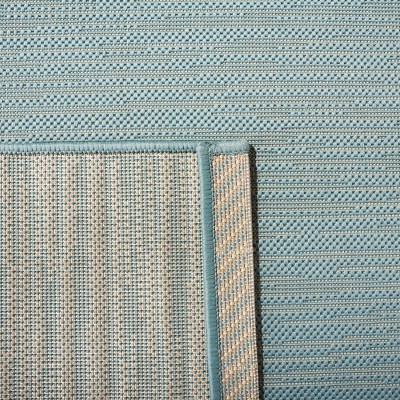 Aqua and Cream Contemporary Indoor/Outdoor Rug 6'7" x 9'6"