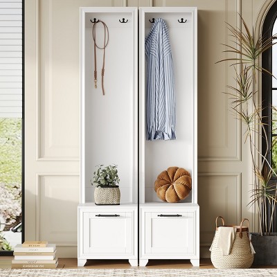 3-IN-1 Entryway Coat Rack With Black Retro Handles,Seating Bench With Storage Drawers For Hallway,Hall Tree Set Of 2 -Maison Boucle