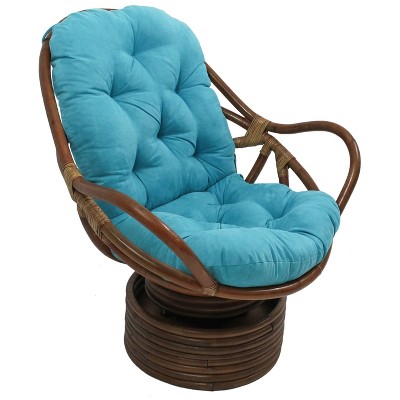 Rattan Swivel Rocker with Micro Suede Cushion Aqua Blue - International Caravan