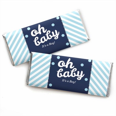 Big Dot of Happiness Hello Little One - Blue and Silver - Candy Bar Wrappers Boy Baby Shower Favors - Set of 24