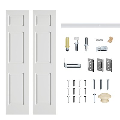 SMARTSTANDARD 78.4 in. Height Closet Bifold Door, 3-Panel White Primed MDF Bi-fold Door with Hardware Kit, Paintable
