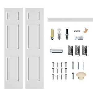 SMARTSTANDARD 78.4 in. Height Closet Bifold Door, 3-Panel White Primed MDF Bi-fold Door with Hardware Kit, Paintable - 1 of 1