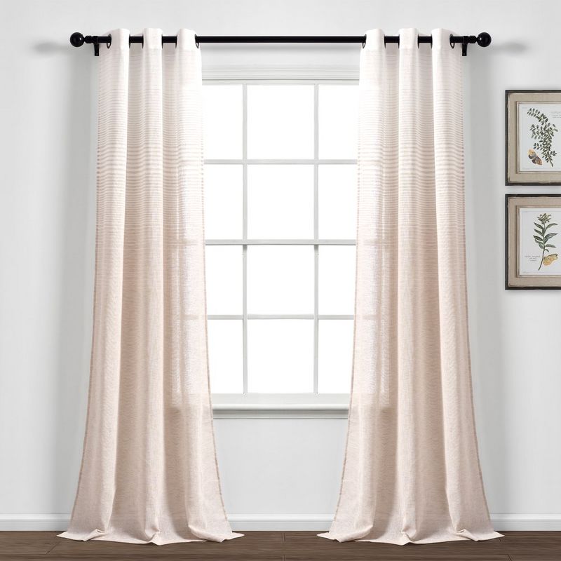 Home Boutique Ombre Stripe Grommet Sheer Window Curtain Panels Beige 38X84 Set, 1 of 2