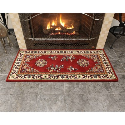 Elegant Burgundy Oriental Hearth Rug in Handmade Wool, 56"x26"