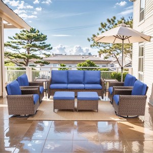 Buenhomino Patio Furniture Set, 4 x High Back Swivel Chairs with Cushions, 7 Pieces Outdoor Wicker Conversation Set for Lawn Deck Backyard - 1 of 4