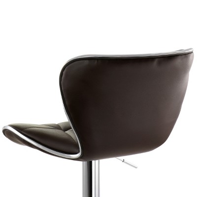 Adjustable Swivel Brown Leather & Chrome Bar Stool Set