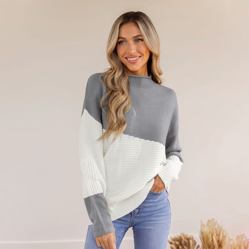 Women's Ribbed Colorblock Mock Neck Sweater - Cupshe, 3 of 7