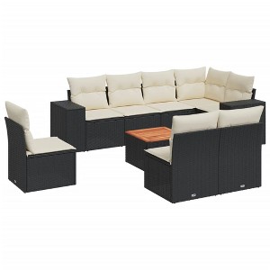 vidaXL Patio Sofa Set with Cushions Outdoor Furniture 9 Piece Poly Rattan - Black and Cream - 1 of 4