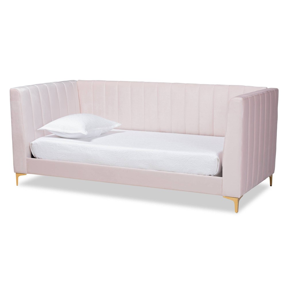 Photos - Bed Frame Twin Oksana Velvet Daybed Light Pink/Gold - Baxton Studio