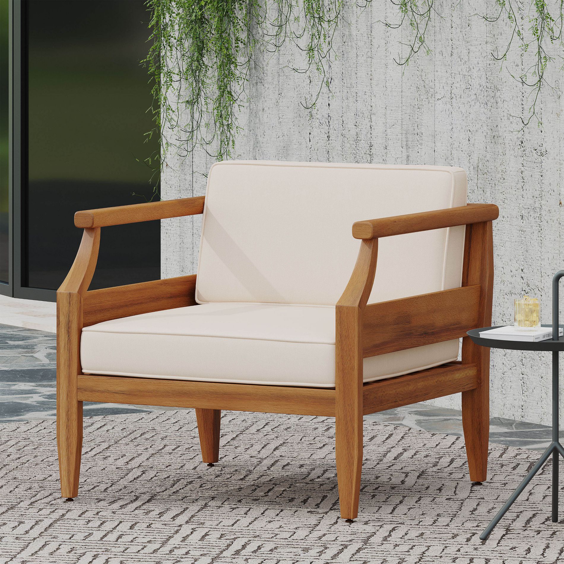 FIONECA Outdoor Club Chair, All-Weather Wicker Armchair with Cushion for Patio, Garden, Backyard, or Porch