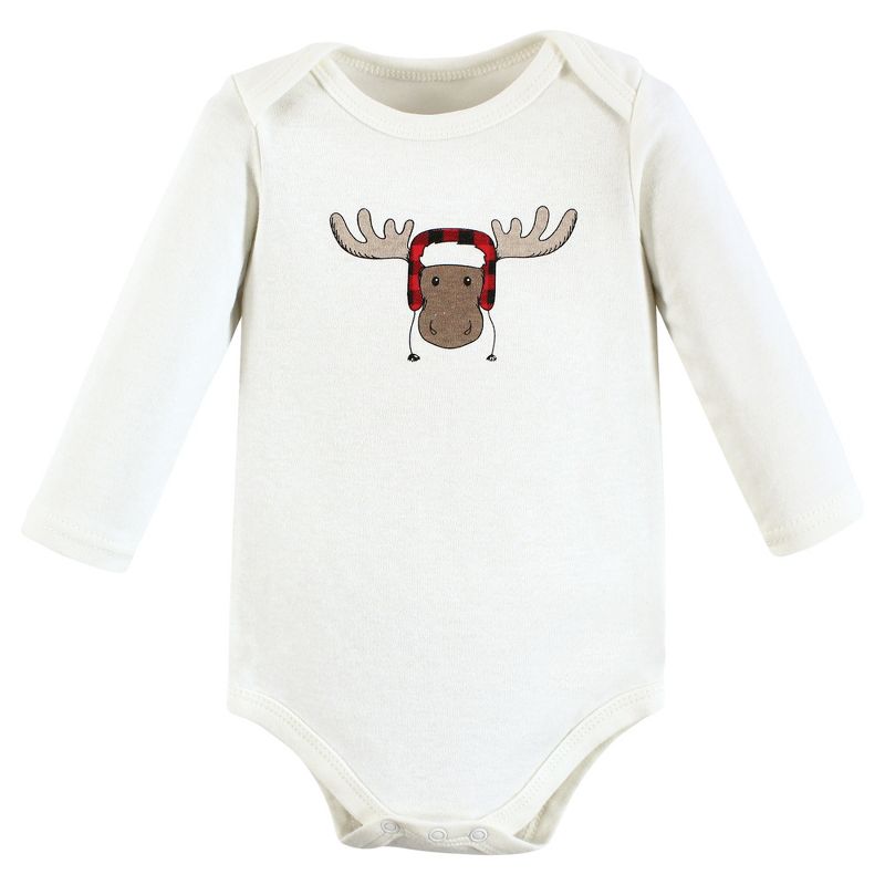 Hudson Baby Infant Boy Cotton Long-Sleeve Bodysuits, Winter Moose 5-Pack, 4 of 9