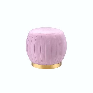 Simple Relax Upholstered Round Ottoman with Metal Base in Pink and Gold - 1 of 4