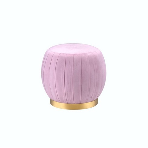 Simple Relax Upholstered Round Ottoman With Metal Base In Pink And Gold Target