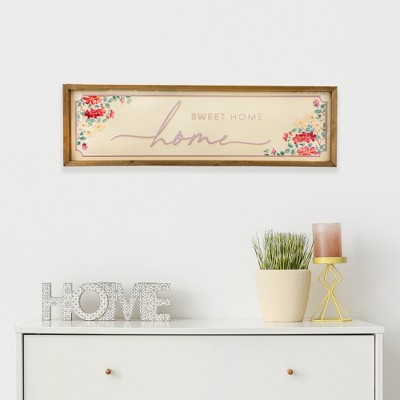 Floral Home Sweet Home Wooden Wall Sign with Natural Frame