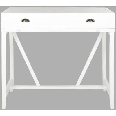 White Wood Transitional Desk with Drawers and Hutch