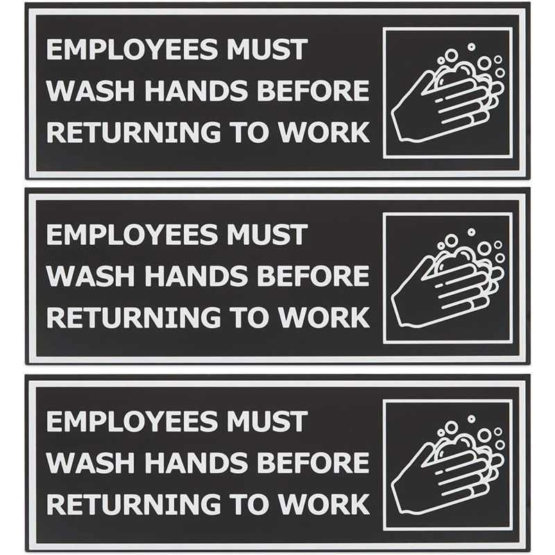 Stockroom Plus 3 Pack Magnetic Safety Bathroom Sign, Employees Must Wash Hands Before Returning to Work (9 x 3 In), 1 of 6