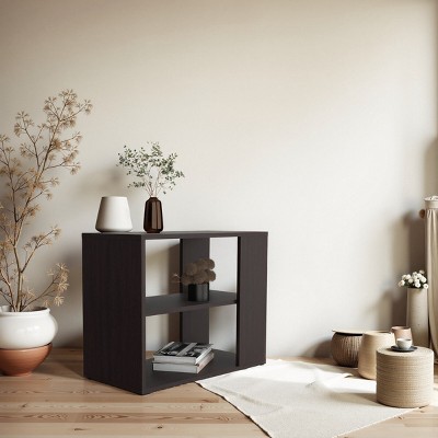 FURNIinspire Coffee Tables Side Table, End Table, Living Room Tables, Sofa Table With 2 Shelves For Living Room, Bedroom, Black, 11.8"*23.6"*19.7"