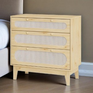 Garvee 3 Drawer Rattan Dresser for Bedroom, Modern Wood Chest of Drawers with Handles and Anti-Tip Kit, Hallway and Living Room - 1 of 4