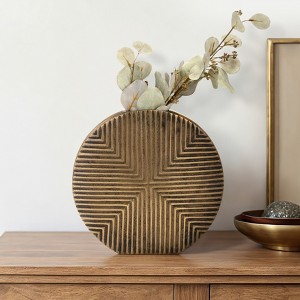 Modern Decorative Metal Vase - Geometric Pattern Aluminum Flower Holder for Home & Office - Stylish Bronze 13" Bronze & Copper - 1 of 4