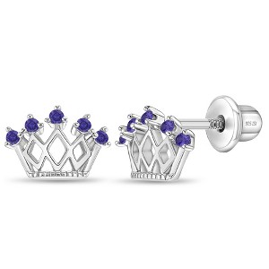 Girl's 5 Point CZ Crown Screw Back Sterling Silver Earrings - In Season Jewelry - 1 of 4