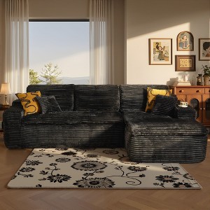 XIZZI No Assembly Sectional Sofa Set w/ Chaise - Plush/Corduroy Fabric, High-Resilience Foam, Beige/Black/Gray - Ships Compressed & Ready to Use - 1 of 4