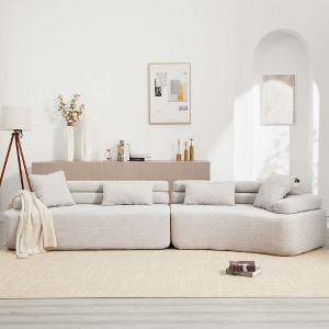 139"W 4-Seater Sectional Sofa Sleeper Sofa Bed with ARC Armrests, Double Backrests and Pillows, No Assembly Required-ModernLuxe - 1 of 4