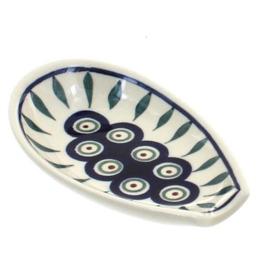 Blue Rose Polish Pottery Peacock Small Spoon Rest