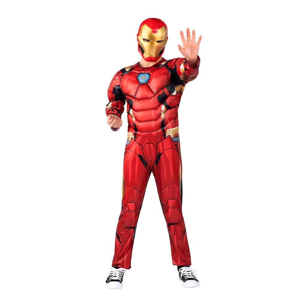 Halloween Kids' Marvel Iron Man Muscle Chest Halloween Costume Jumpsuit with Mask S