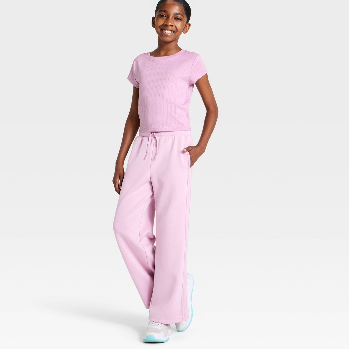 Girls' Short Sleeve Pointelle Active T-Shirt - All In Motion™ - thumbnail 6