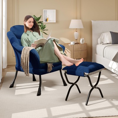Lazy Chair, Modern Recliner Armchair with Foldable Ottoman & Detachable Cover, Ergonomic Reading Chair for Apartments