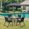 Tangkula 6-Piece Patio Dinning Sets Garden Table Set Outdoor Folding Chairs & Glass Table Set w/ Umbrella Grey - 3 of 4