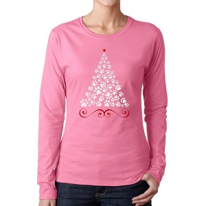 LA Pop Art Paw Christmas Tree - Women's Word Art Long Sleeve T-Shirt - 1 of 4