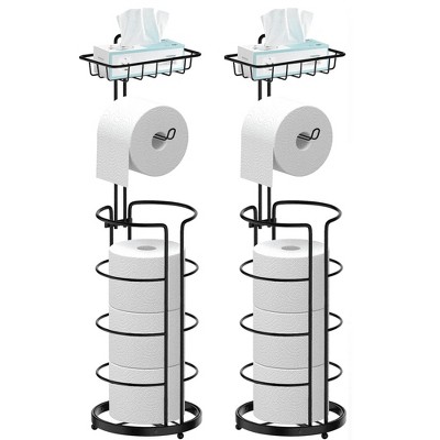 DOMETOUR Toilet Paper Holder Stand with Shelf, Bathroom Freestanding Toilet Paper Stand Holds 4 Rolls, Tissue Paper Roll Dispenser