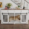 63" Large Wooden Dog Crate Furniture for 2 Dogs,Indoor Double Kennel with Divider,Drawers and Sliding Doors,Pet House Cabinet-LAOTIES - 3 of 4