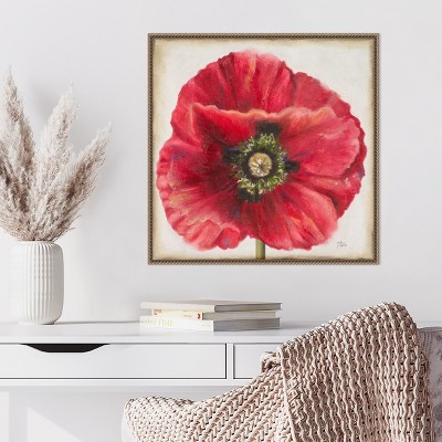 Red Poppy Beaded Perimeter Framed Canvas Wall Art
