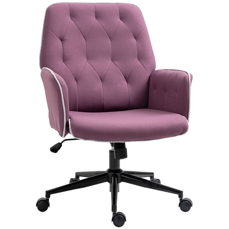 Vinsetto Modern Mid-Back Tufted Velvet Fabric Home Office Desk Chair with Adjustable Height, Swivel Adjustable Task Chair with Padded Armrests, 1 of 8