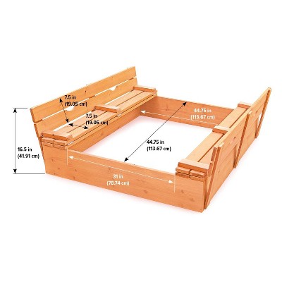 Natural Cedar Wood Sandbox with Convertible Benches